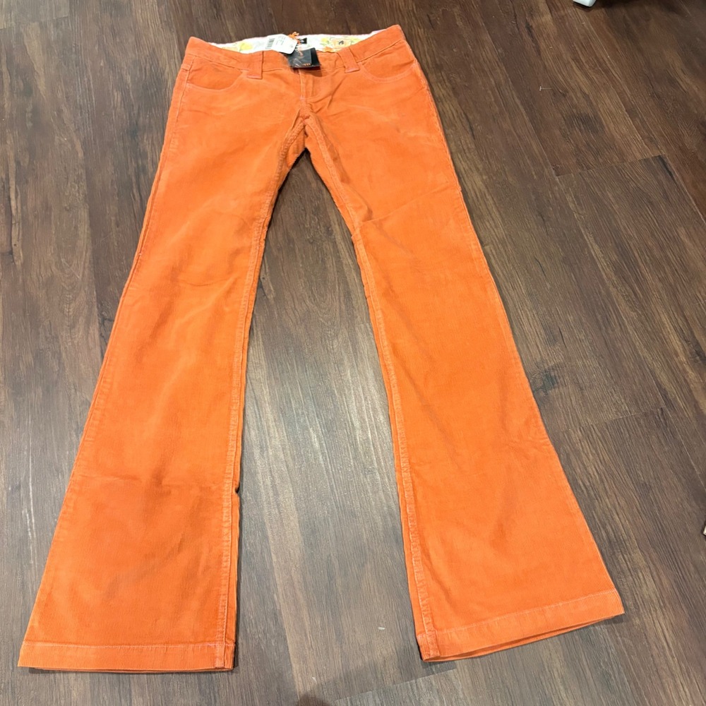 NWT Vintage Y2K Paul Frank Dexter Orange Corduroy Flare Pants 27 2005 Low Rise